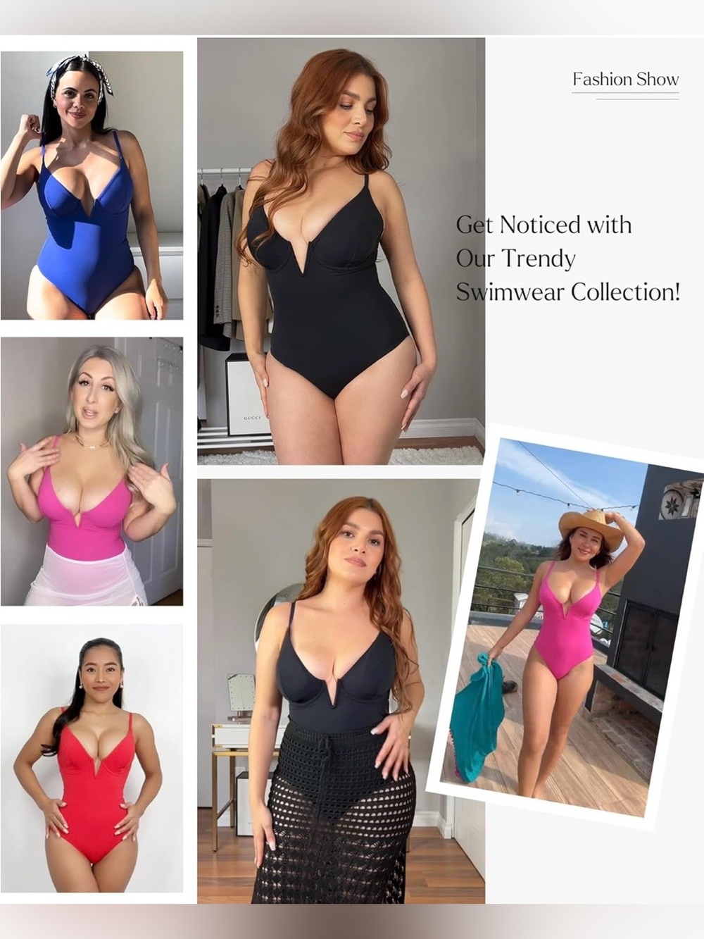 Popilush Tummy Control Deep V Neck Slimming Swimsuit - Picture 4 of 8